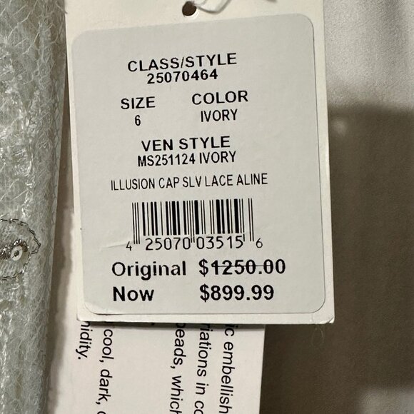 Melissa Sweet Illusion Ivory Hand-Beaded Lace Cap Sleeve Wedding Dress Sz 6 NWT - Picture 6 of 9